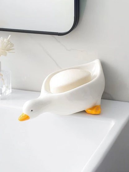 Duck-Shaped Self-Draining Soap Tray for Sink