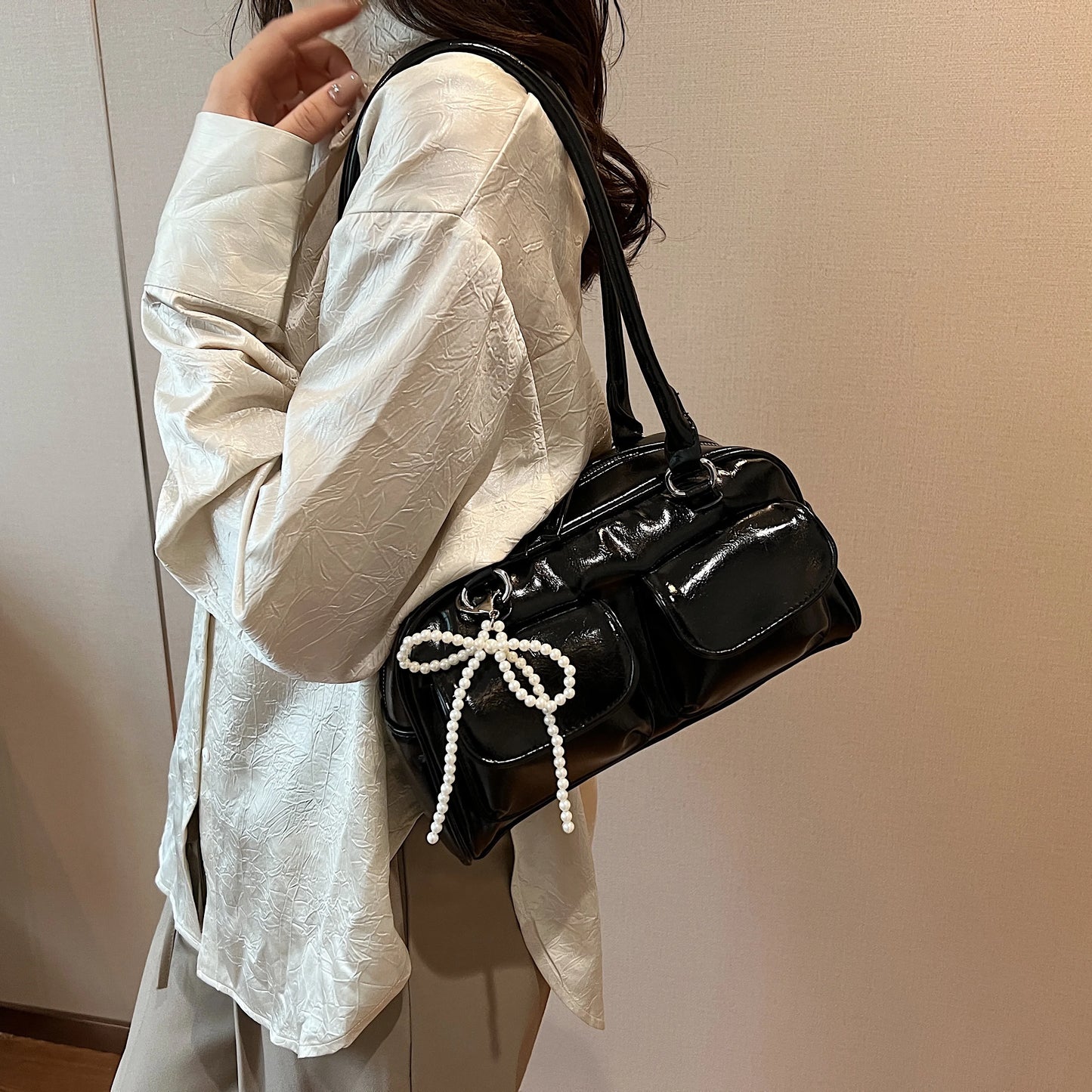 Bow Accent Shoulder Handbag