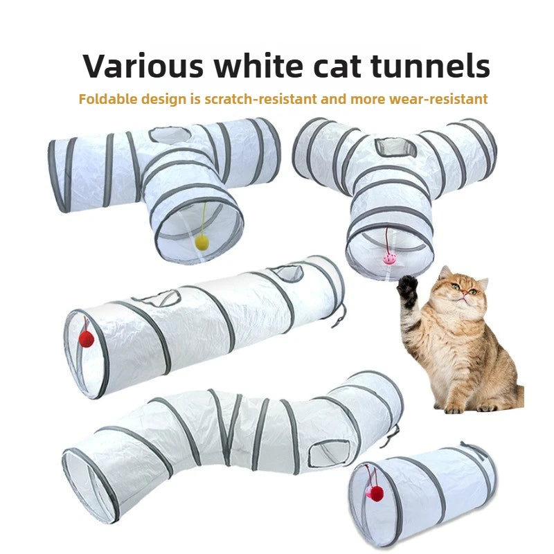 Interactive White Cat Play Tunnel
