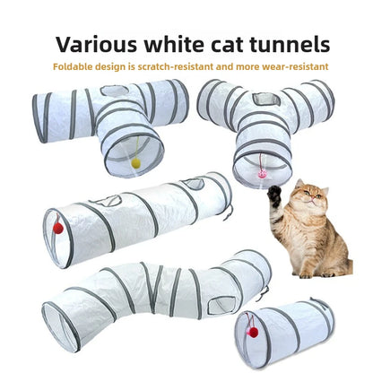 Interactive White Cat Play Tunnel