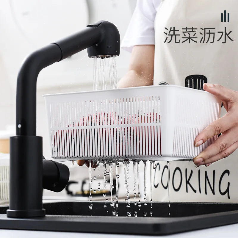 Refrigerator Storage Container with Drain Basket & Lid