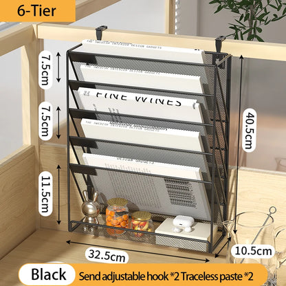 Mesh Desk File Organizer, 5-Tier Vertical Document Tray with Wall Mount Option