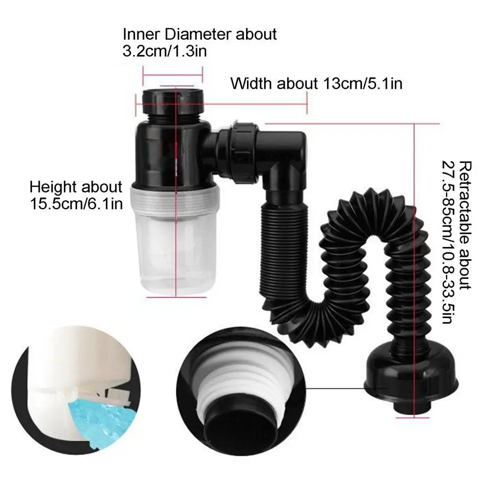 Universal Flexible Sink Drain Pipe with Deodorising Trap