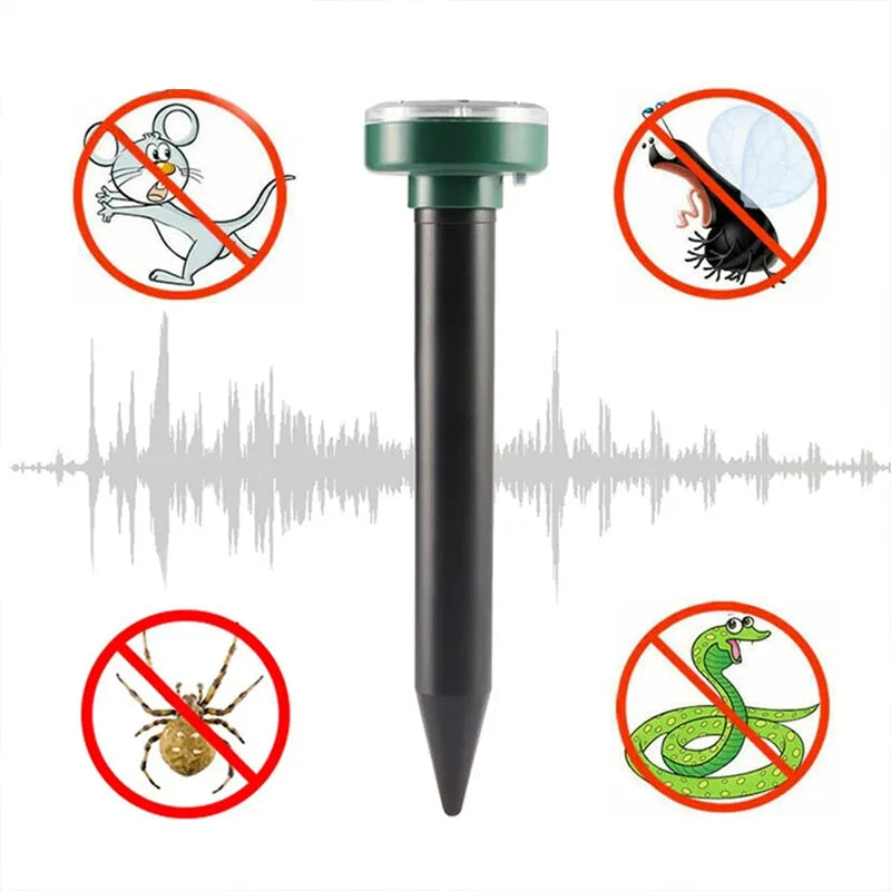 Solar-Powered Ultrasonic Mole, Mouse & Snake Deterrent Stakes