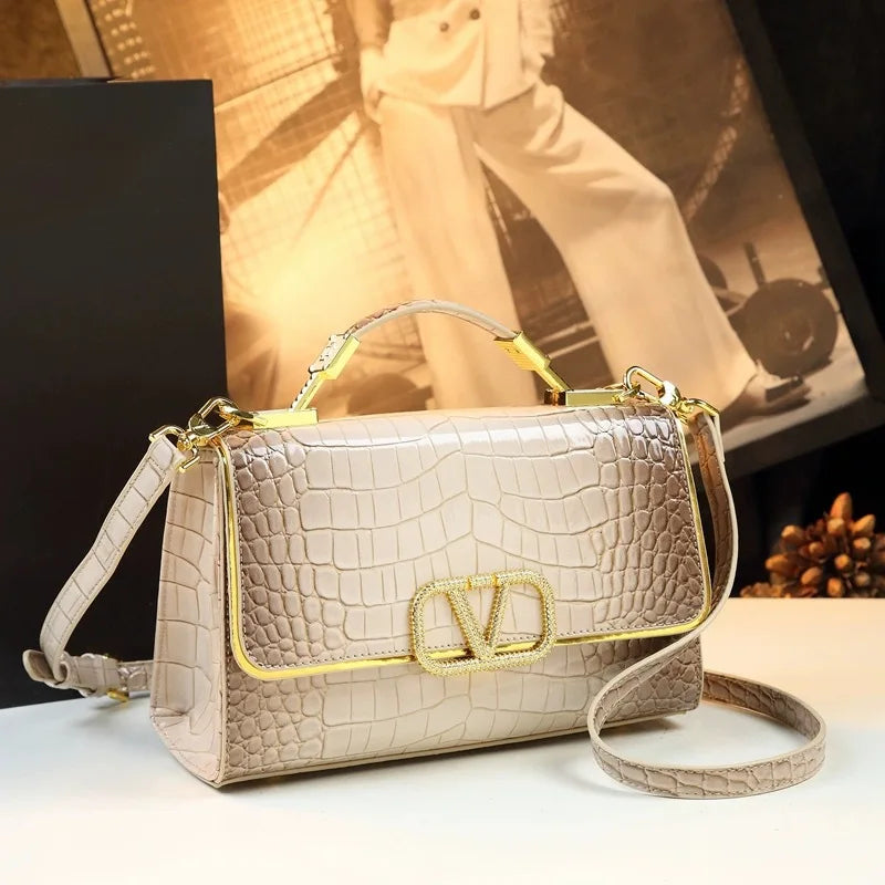 Elegant Croc-Texture Crossbody Tote Bag