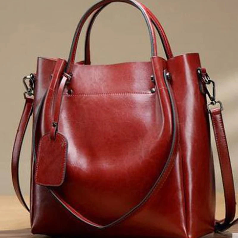 Genuine Leather Women’s Bucket Handbag