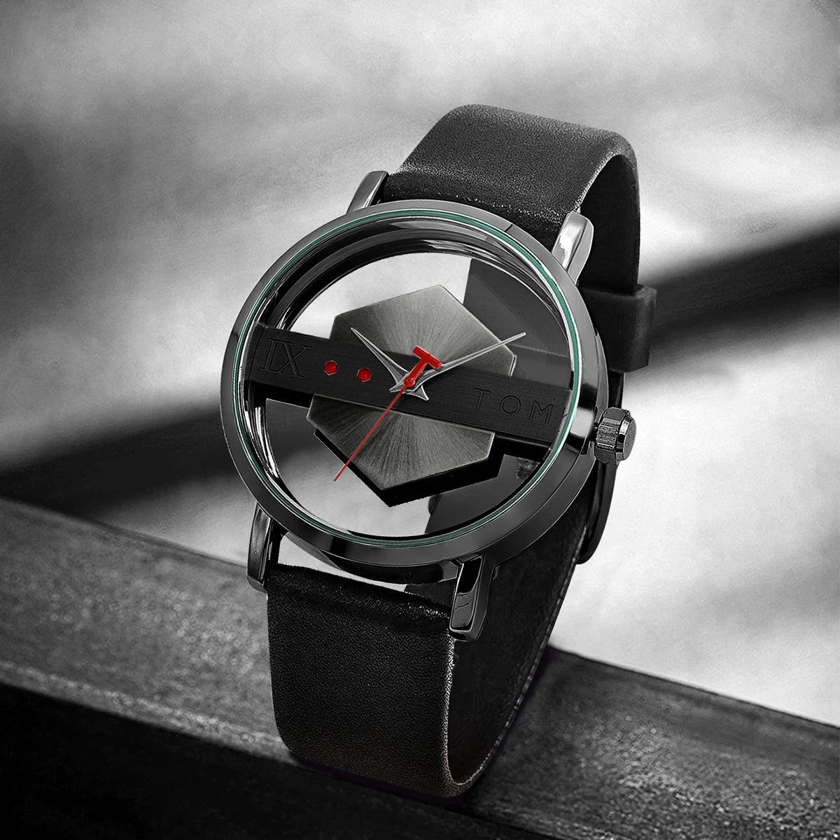 Men's Minimalist Leather Quartz Watchmen watch, minimalist watch, leather strap watch, quartz watch, casual watch, fashion accessories, skeleton style watch, business casual watch, wristwatch