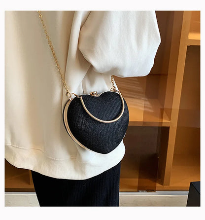Heart-Shaped Evening Clutch Bag with Chain Strap