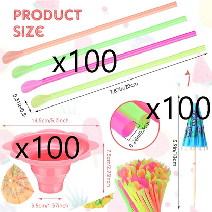 Summer Snow Cone Cups with Spoon Straws & Umbrella Kit