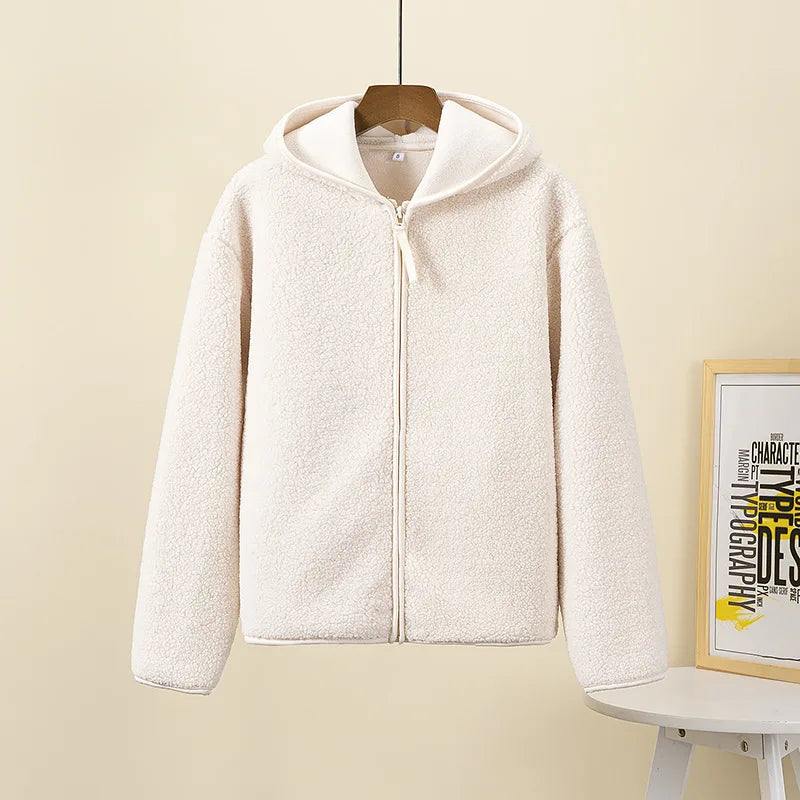 Warm Fleece Hooded Jacket With Zipper