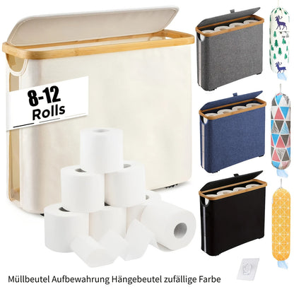 Bamboo Toilet Paper Storage Basket with Lid