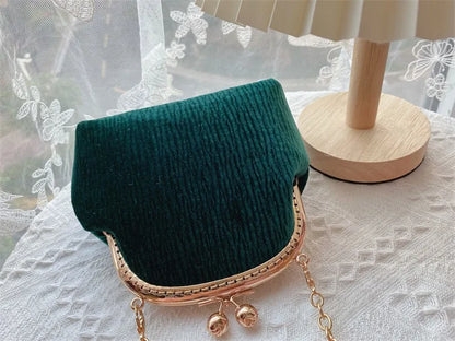 Vintage Green Velvet Pearl Clutch Bag