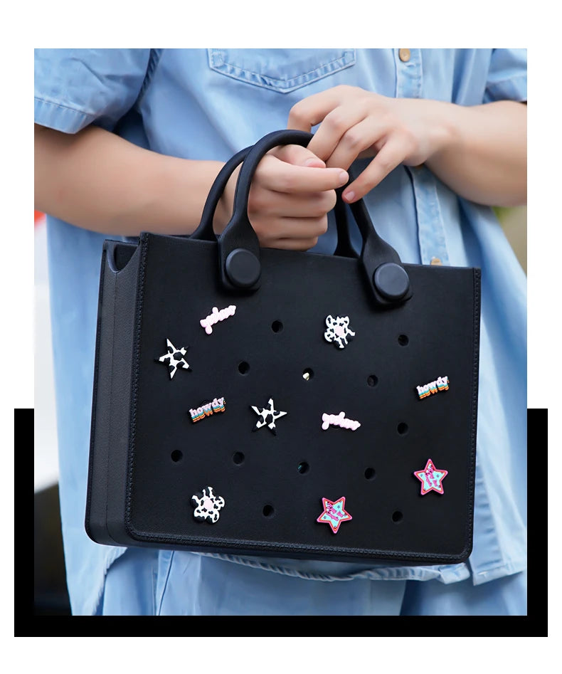 Waterproof EVA Tote Bag with Charm Holes