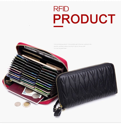 Genuine Cow Leather Zip-Around Wallet with 36 Card Slots