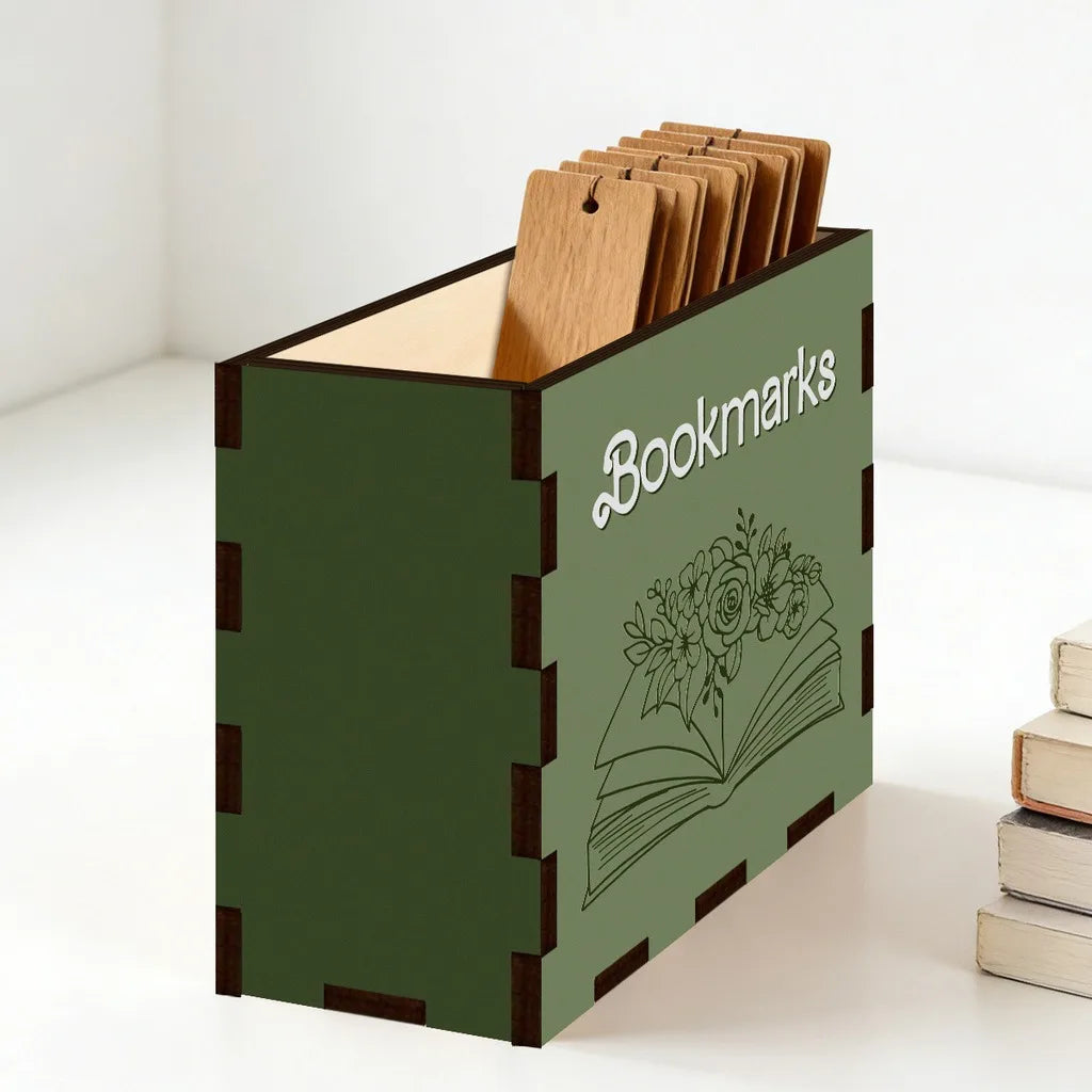Wooden Book-Shaped Bookmark Holder & Desktop Organizer