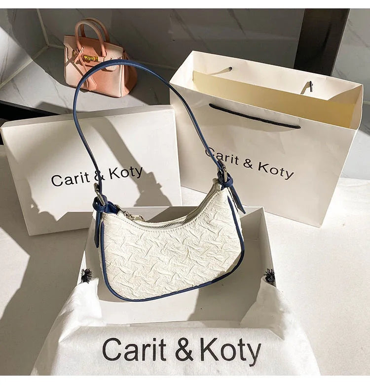 Pleated Crescent Shoulder Bag for Women