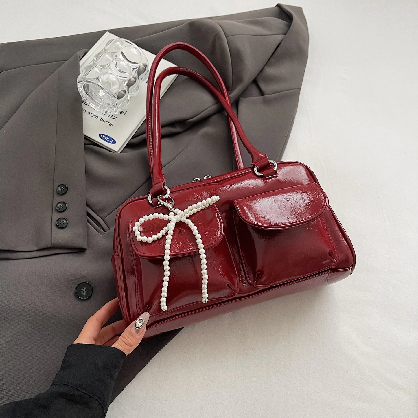 Bow Accent Shoulder Handbag
