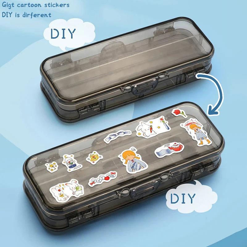 Double Layer Transparent Pencil Case – Large Capacity Stationery Organizer