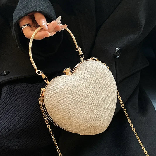 Heart-Shaped Evening Clutch Bag with Chain Strap
