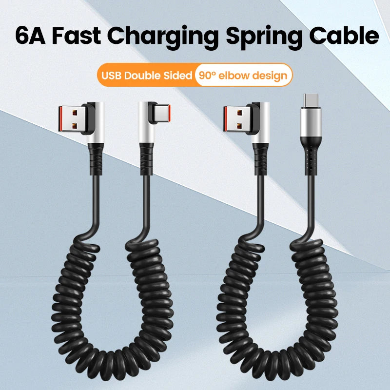 90° Retractable USB-C Fast Charging Cable