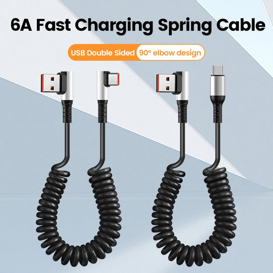 90° Retractable USB-C Fast Charging Cable