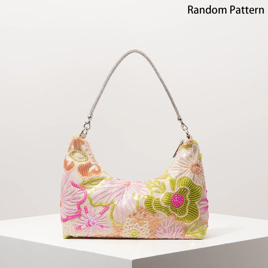 Floral Embroidered Sequin Shoulder Bag