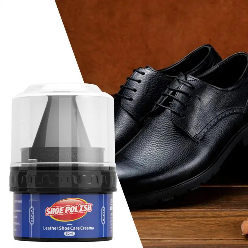 Leather Care Cream & Shoe Polish with Built-In Sponge Applicator