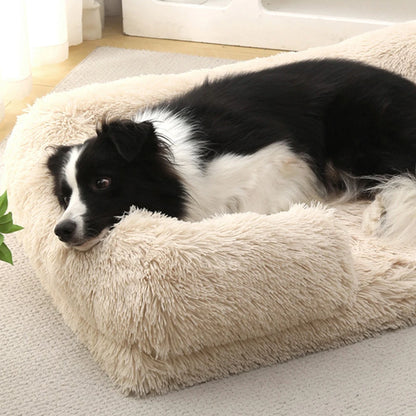 Half Surround Plush Dog Bed with Removable Cushion
