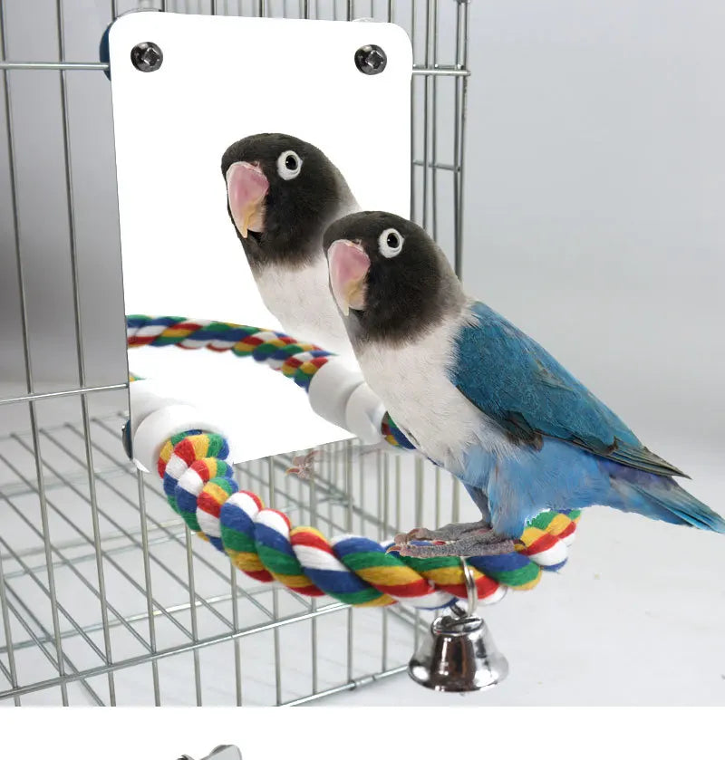 Parrot Activity Mirror & Cotton Rope Perch Toy