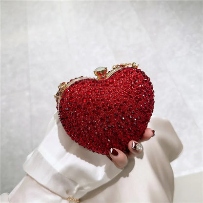 Luxury Heart Crystal Rhinestone Evening Clutch Bag