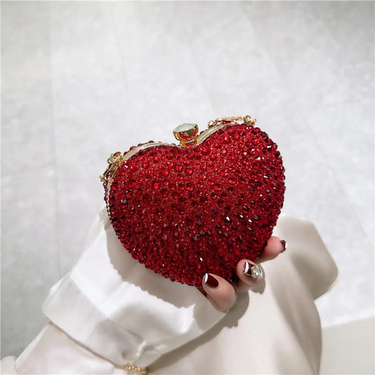 Luxury Heart Crystal Rhinestone Evening Clutch Bag