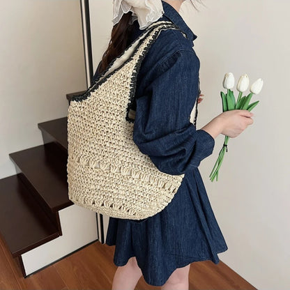 Woven Cotton Bucket Shoulder Bag