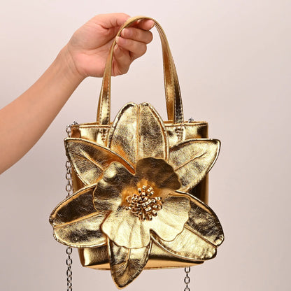 3D Floral PU Leather Bucket Handbag