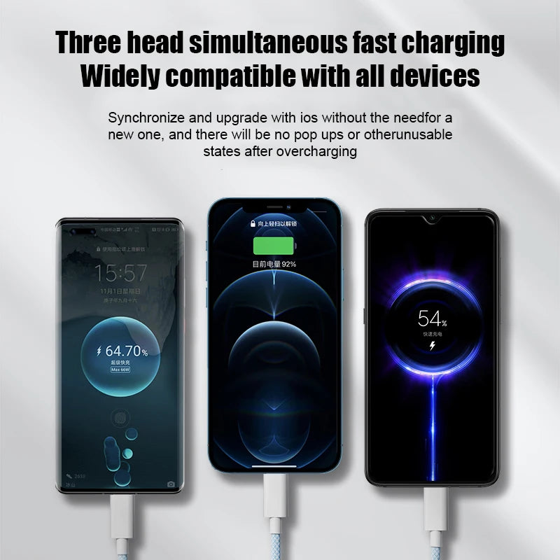3-in-1 Fast Charging Cable with USB-C, Lightning & Micro-USB