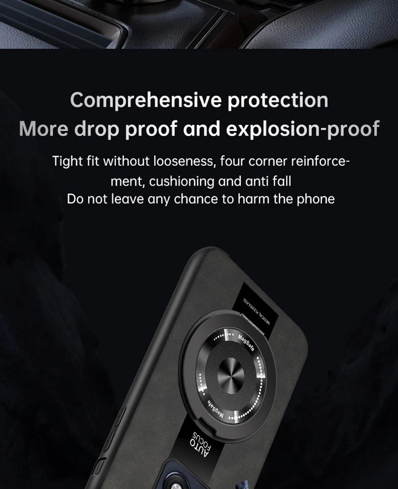 Luxury Magnetic Leather Phone Case with Rotating Ring Stand