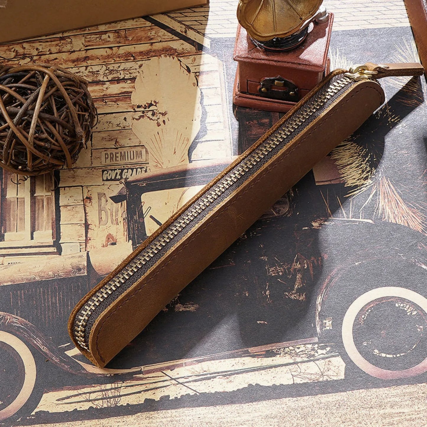 Vintage Genuine Leather Pencil Case
