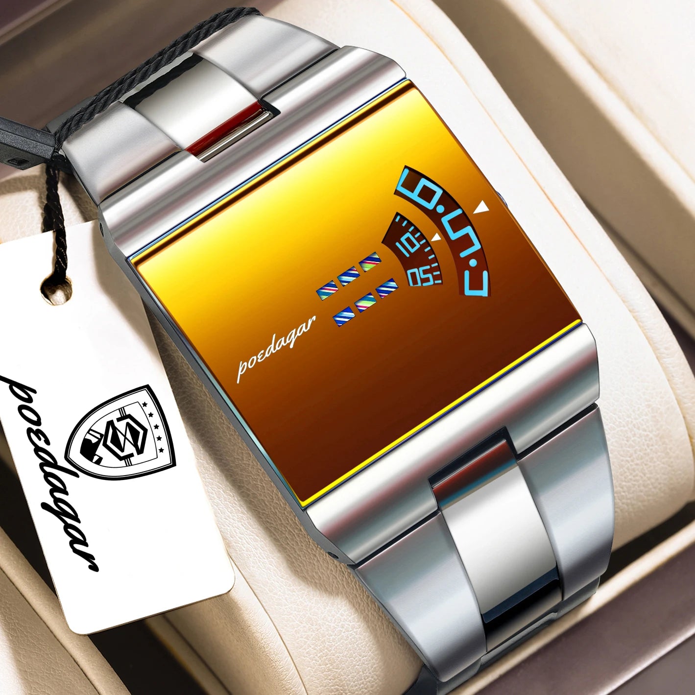 Men's Rectangle Stainless Steel Quartz Watch