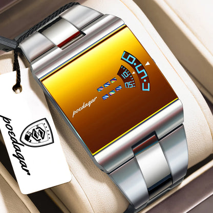Men's Rectangle Stainless Steel Quartz Watch