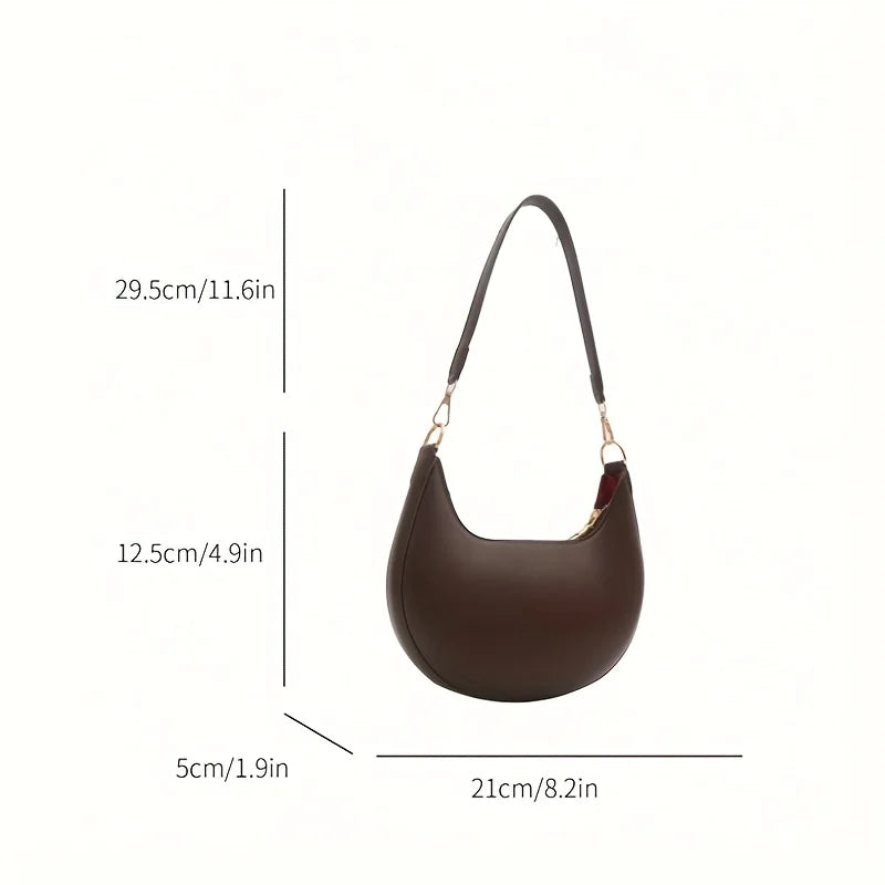 Minimalist PU Leather Crescent Shoulder Handbag