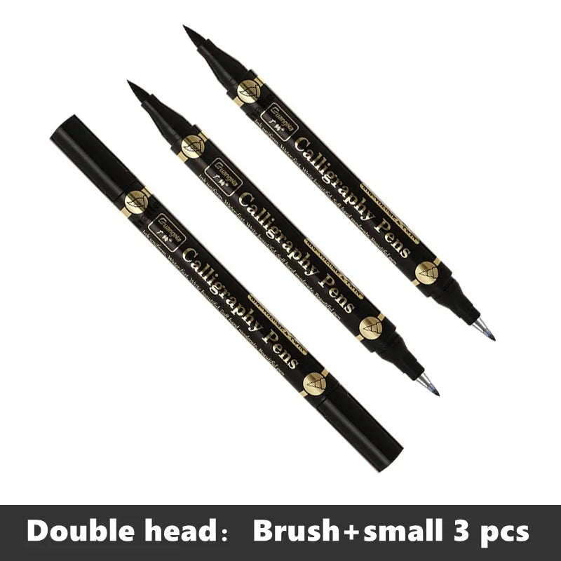 3 Pc/lot Double Head Multifunction Pen Black Ink For Calligraphy