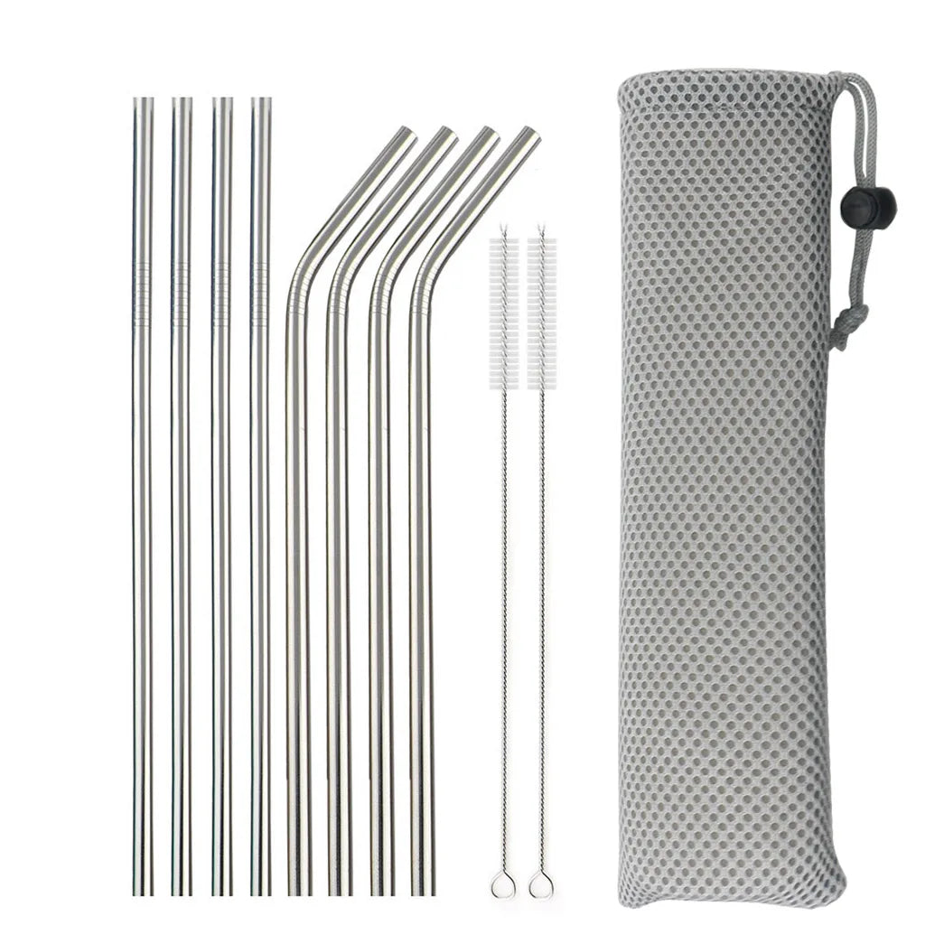Reusable 304 Stainless Steel Drinking Straws Set with Cleaning Brush