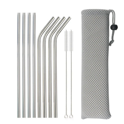 Reusable 304 Stainless Steel Drinking Straws Set with Cleaning Brush