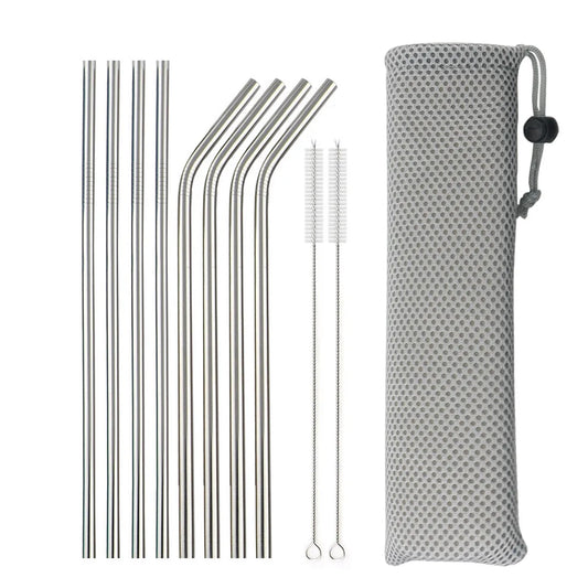 Reusable 304 Stainless Steel Drinking Straws Set with Cleaning Brush
