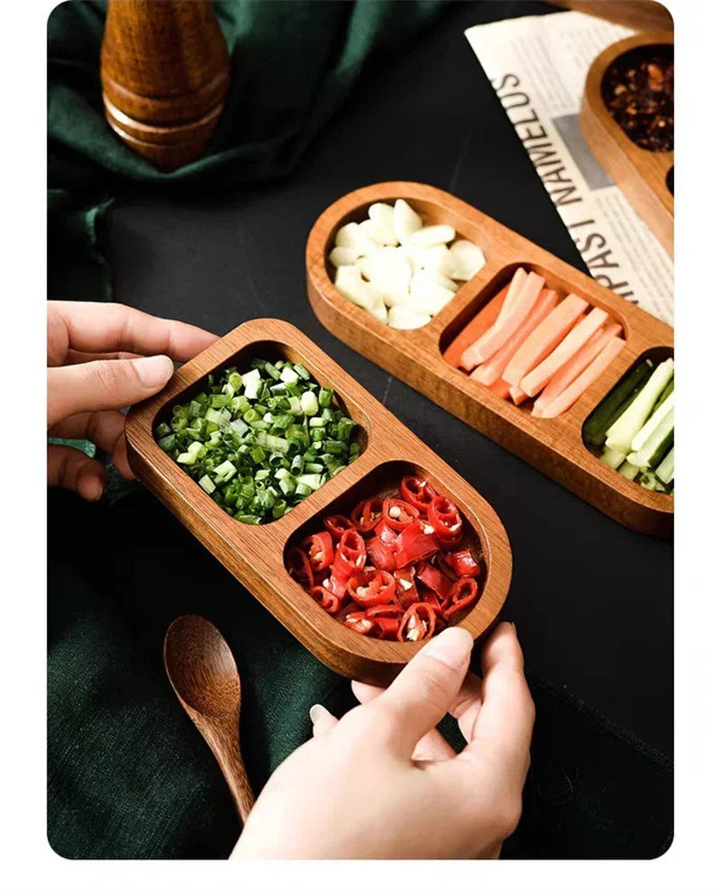 Solid Wood Divided Sauce Dish