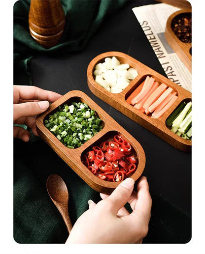 Solid Wood Divided Sauce Dish