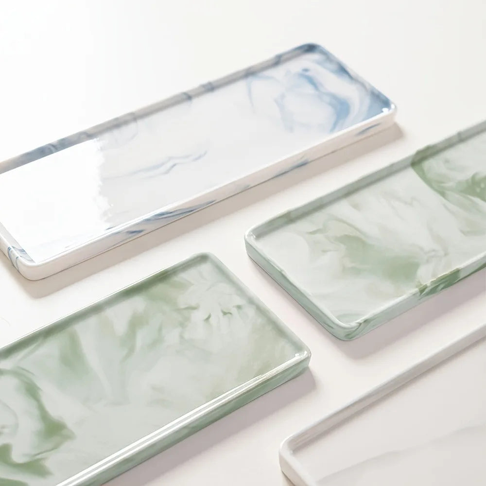 Marble Pattern Rectangular Bathroom Vanity Tray