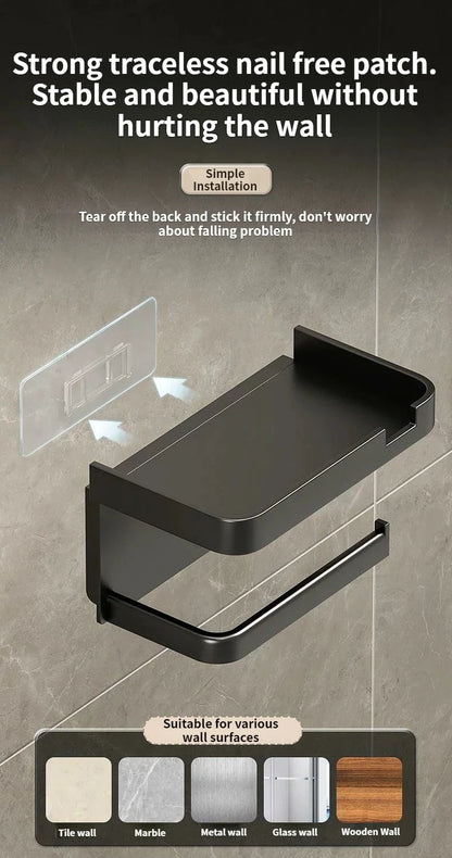 Wall-Mounted Toilet Paper Holder with Storage Shelf
