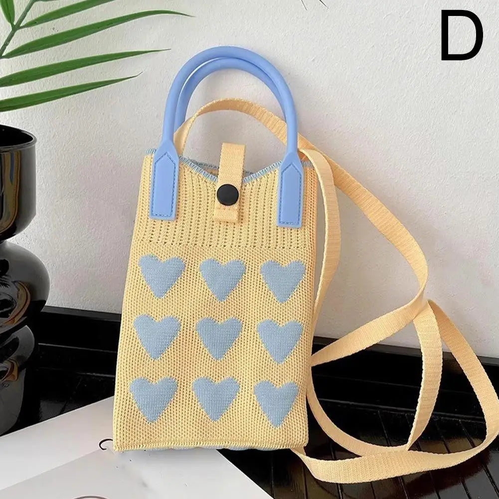 Knitted Heart Mini Crossbody Phone Bag