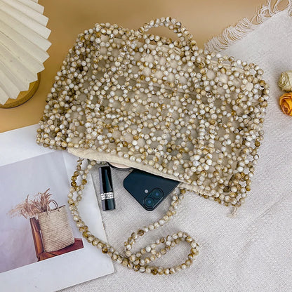 Handmade Pearl Beaded Shoulder Handbag