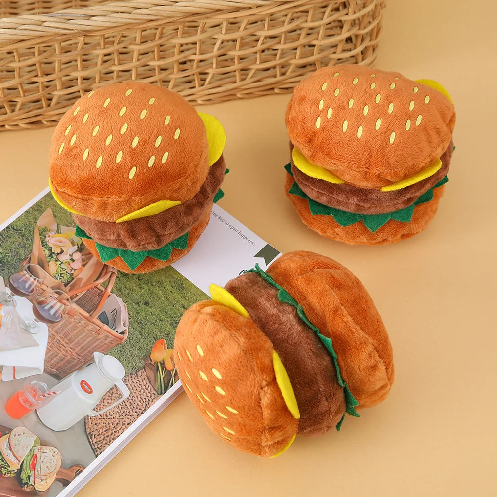Hamburger Plush Squeaky Dog Chew Toy